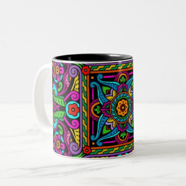 Bohemian Stached Glass Stil Två-Tonad Mugg (Framsida vänster)