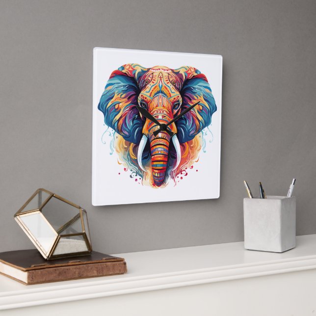 Bohemian Stil Elephant Fyrkantig Klocka (Kontor)