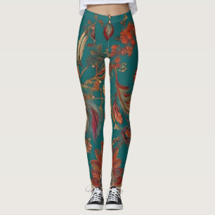 Bohemian Stil Emerald & Ruby Feather Skriv ut Leggings