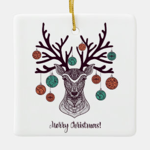 Bohemian Stil Reindeer med prydnadsföremål Julgransprydnad Keramik