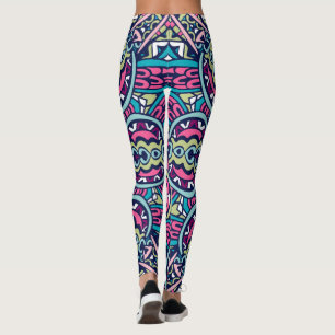 Bohemian Stil Rosa Blue & Grönt Leggings