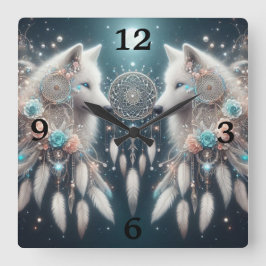 Bohemian Stil Varg och Dreamcatchers Fyrkantig Klocka