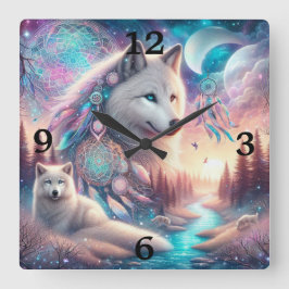 Bohemian Stil Varg och Dreamcatchers Fyrkantig Klocka