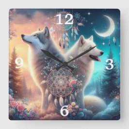 Bohemian Stil Varg och Dreamcatchers Fyrkantig Klocka