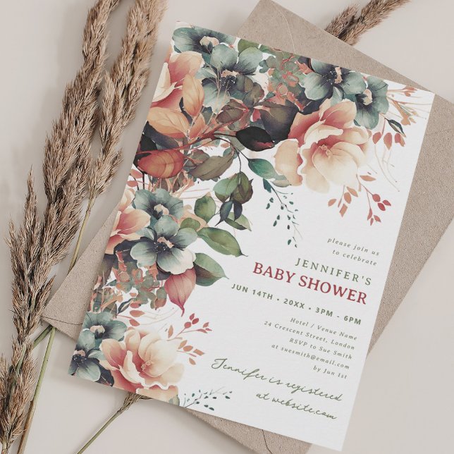 Bohemian Summer Garden Blommigt Baby Shower Party Inbjudningar (Bohemian Summer Garden Floral Baby Shower Party Invitation)