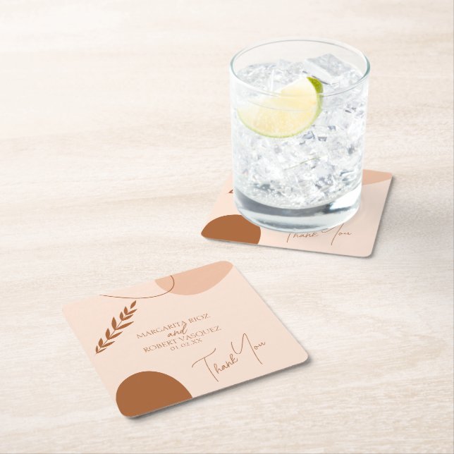 Bohemian Tan Brown Bröllop Par Tack Underlägg Papper Kvadrat (Insitu)