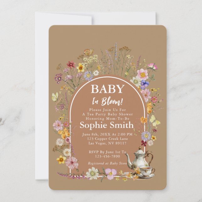Bohemian Tea Garden Baby in Bloom Baby Shower Inbjudningar (Framsida)
