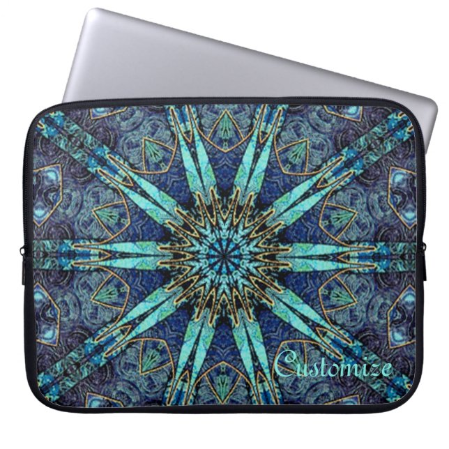 Bohemian Teal Blommigt Star Mönster Laptop sleeve (Framsidan)