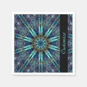 Bohemian Teal Blommigt Star Mönster Napkins 2 Pappersservett