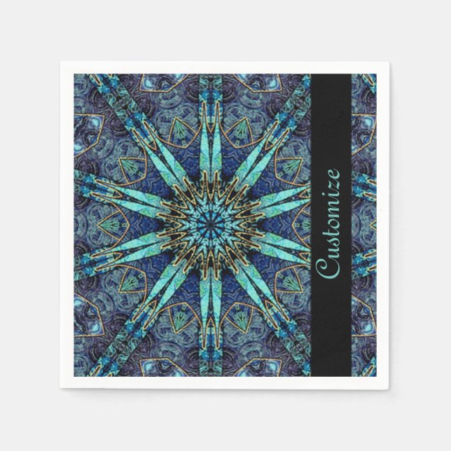 Bohemian Teal Blommigt Star Mönster Napkins 2 Pappersservett (Framsidan)