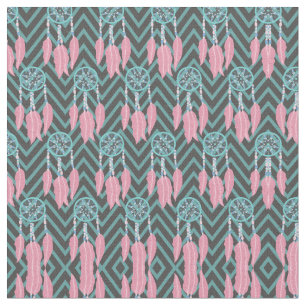 Bohemian Teal Rosa Dreamcatcher Chevron Mönster Tyg