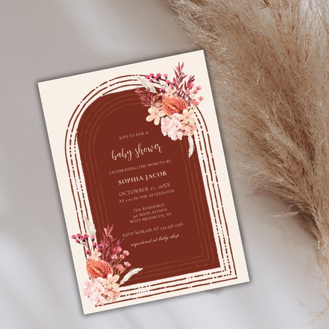 Bohemian Terracotta Blommigt Arch Baby Shower Inbjudningar (Bohemian Terracotta Floral Arch Baby Shower Invitation)