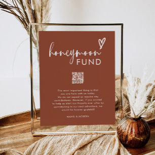 Bohemian Terracotta QR Code Bröllop Honeymoon Fund Poster