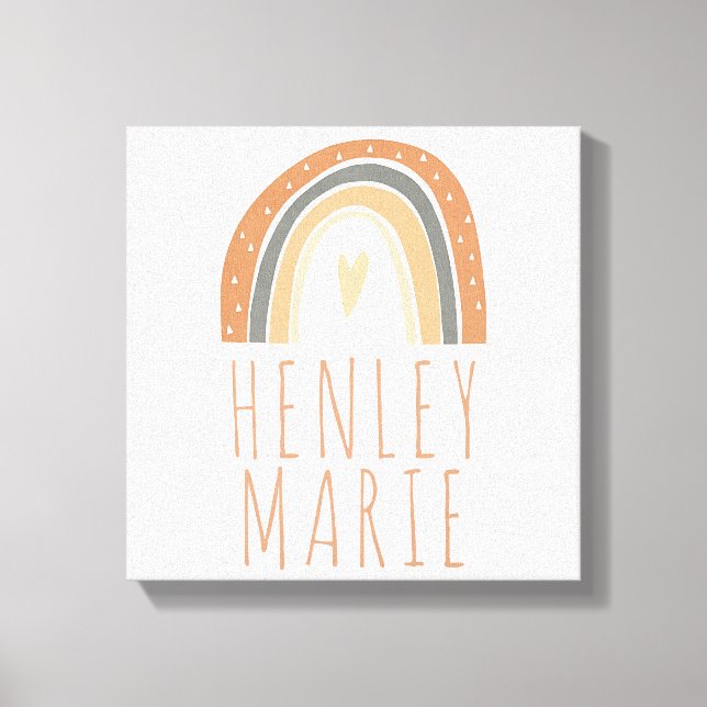Bohemian Terracotta Rainbow Nursery Baby Namn Canvastryck (Framsida)