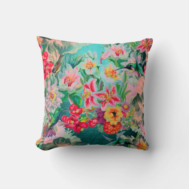 Bohemian Thunder Bird Tropical Teal Grönt Flowers Kudde (Framsida)