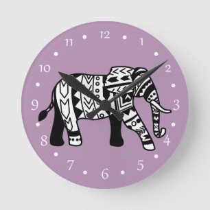 Bohemian Tribal Elephant Rund Klocka