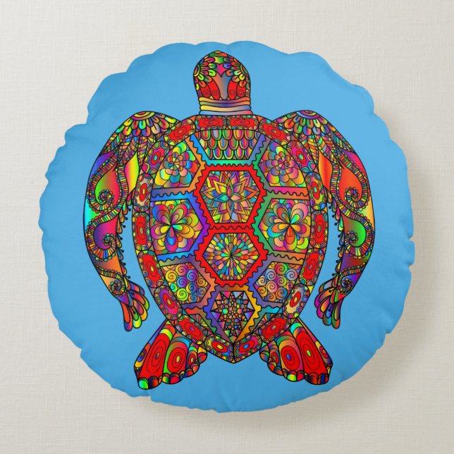 Bohemian Turtle Pillow Rund Kudde (Framsidan)
