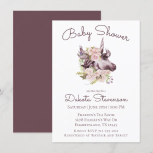 Bohemian Unicorn Baby Shower   Vin Boho Blommigt Inbjudningar