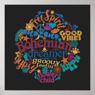 Bohemian Vibes Ord Cloud Colorful Typography Poster