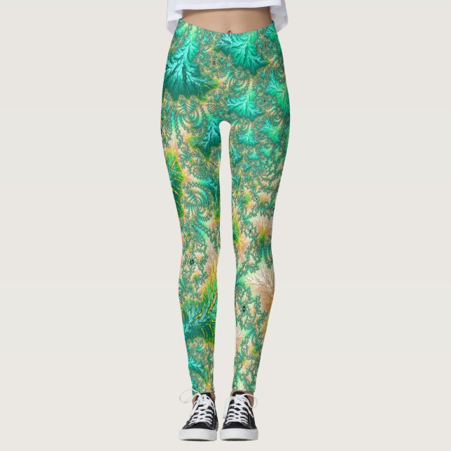 Bohemian Vibrant Trippy Fractal Abstrakt Spiral Leggings (Framsida)