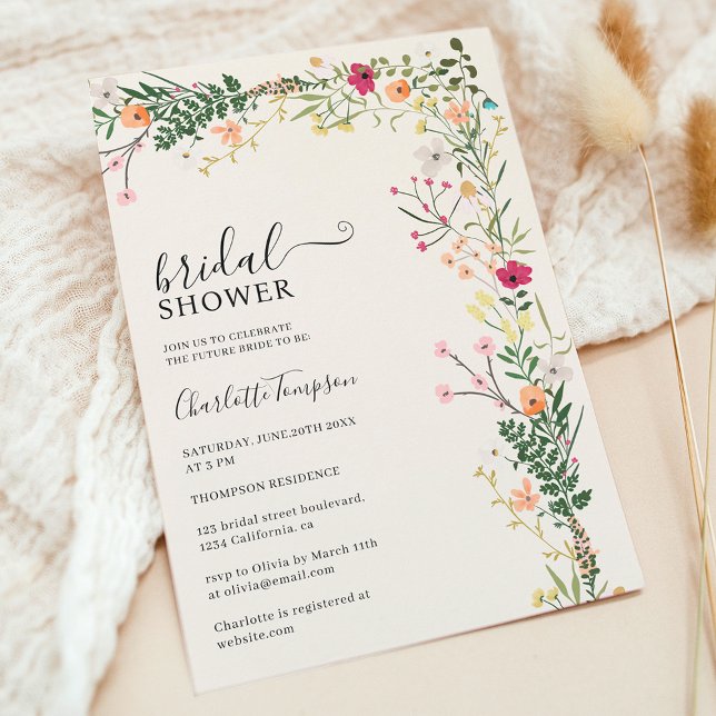 Bohemian vild Blommor vår möhippa Inbjudningar (Bohemian meadow wild flowers spring bridal shower invitation)