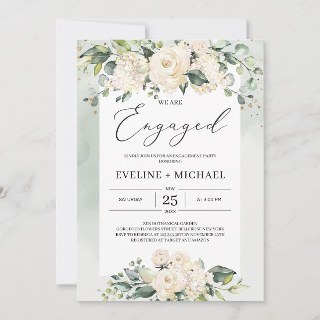 Bohemian vit ros greenery möhippa inbjudningar (Framsida)