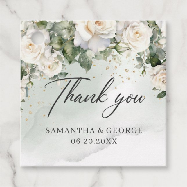 Bohemian Vit ros och Eucalyptus Greenery Gåvor Etiketter (Framsida)