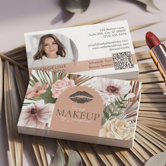 Bohemian Watercolor Boho Floral Beauty Makeup Spa Visitkort