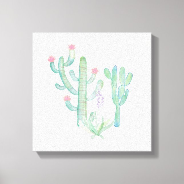 Bohemian Watercolor Cactus Canvastryck (Framsida)