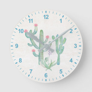 Bohemian Watercolor Cactus Rund Klocka