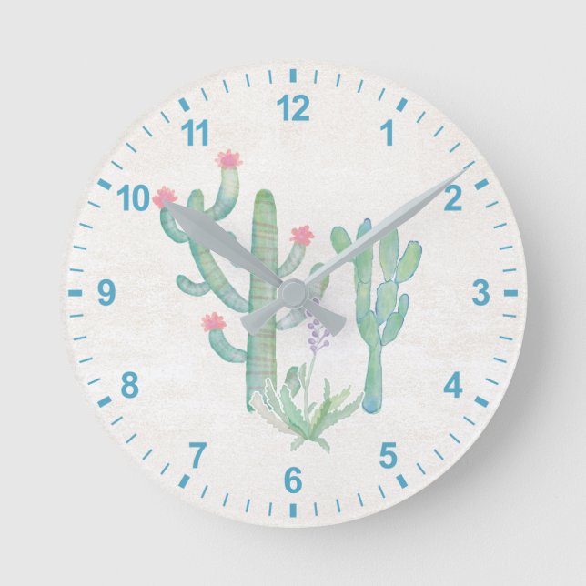 Bohemian Watercolor Cactus Rund Klocka (Framsida)