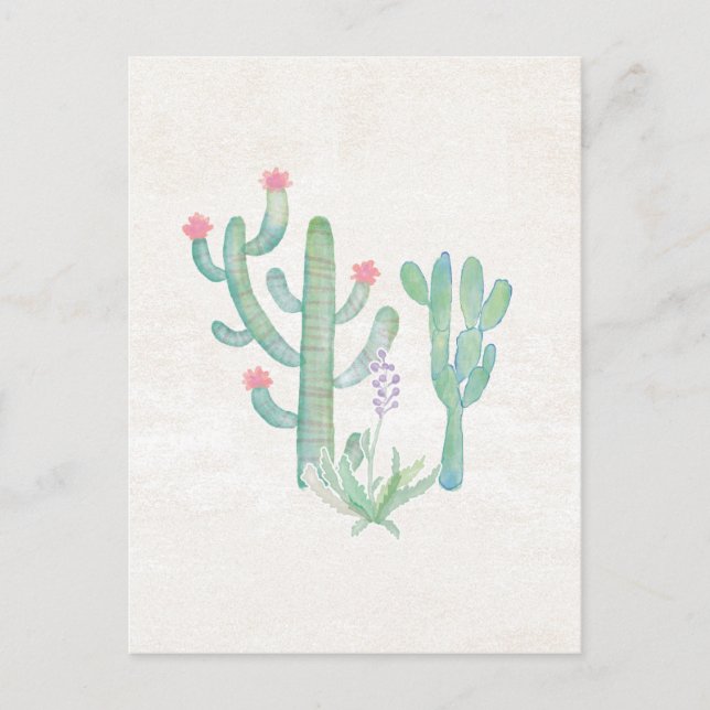Bohemian Watercolor Cactus Vykort (Framsida)