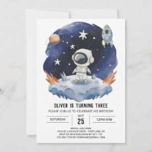 Bohemian Watercolor Digital Astronaut Boy Birthday Inbjudningar