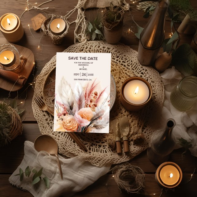 Bohemian Watercolor Pampas Grass Bröllop Spara Datumet (Skapare uppladdad)