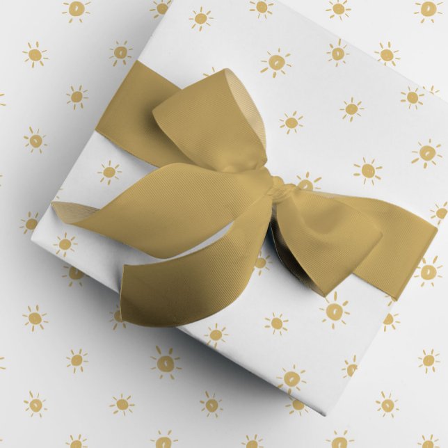 Bohemian Watercolor Sol i Gult Presentpapper (Yellow watercolor dotted sunshines gift wrapping paper.)