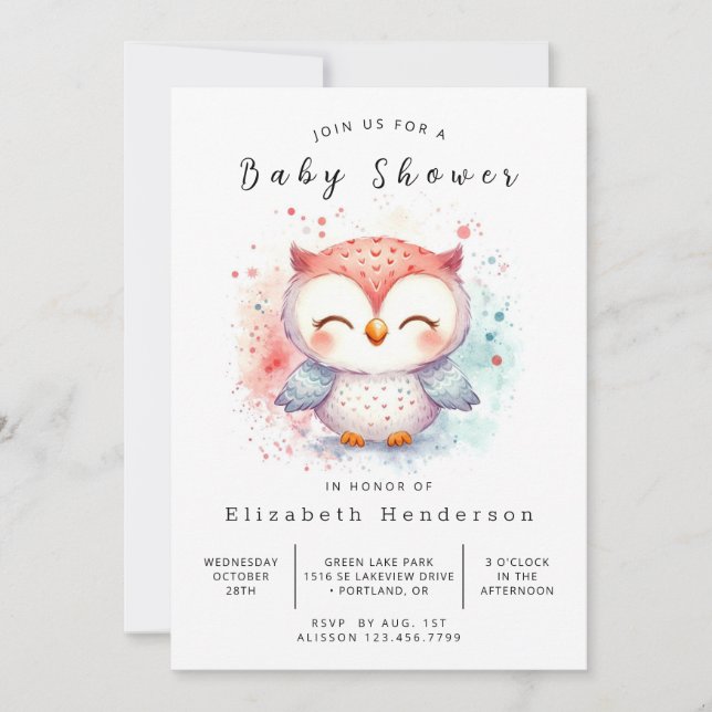 Bohemian Watercolor Uggla Baby Shower Inbjudningar (Framsida)