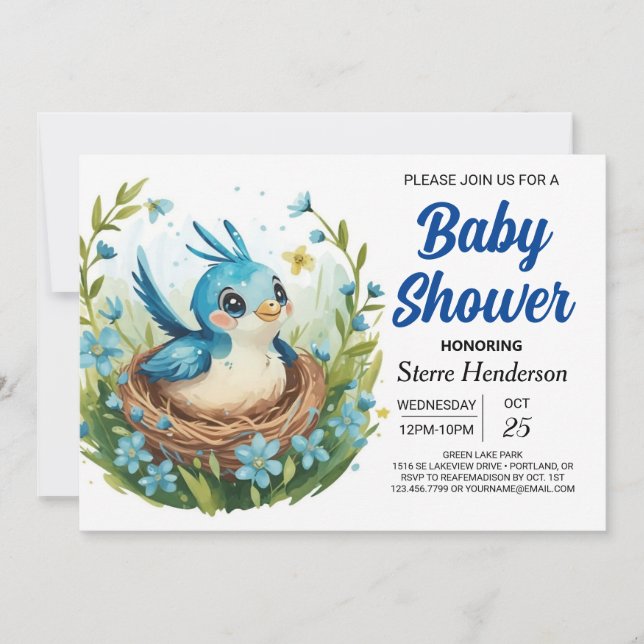 Bohemian Whimsical Bird Boy Shower Inbjudningar (Framsida)