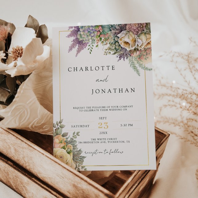 Bohemian Whimsical Wildblommor & Guld Bröllop Inbjudningar (Skapare uppladdad)
