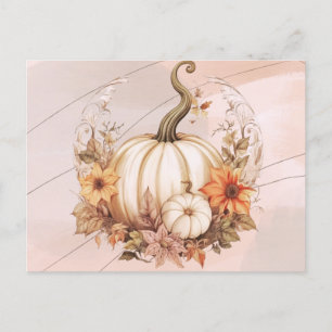 Bohemian White Pumpkins Flowers Foliage Halloween Helg Vykort