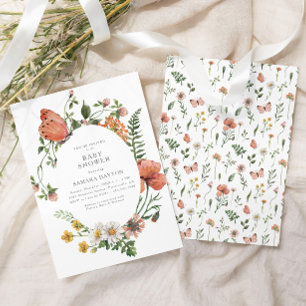 Bohemian WildblomButterfly Baby Shower Inbjudningar