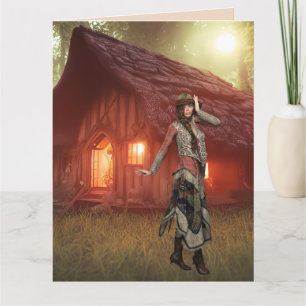 BOHEMIAN WOMAN CABIN SKOGEN ART FÖDELSEDAGSKORT KORT