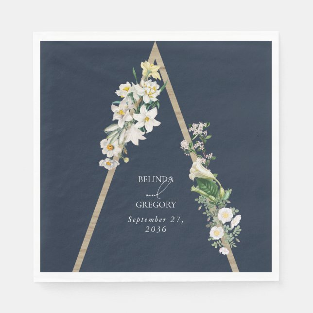 Bohemian Wood Pyramid White Blommigts Blue Bröllop Pappersservett (Framsidan)
