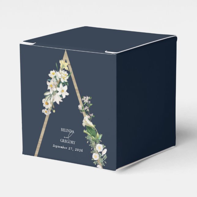 Bohemian Wood Pyramid White Blommigts Blue Bröllop Presentaskar (Framsidan Sidan)