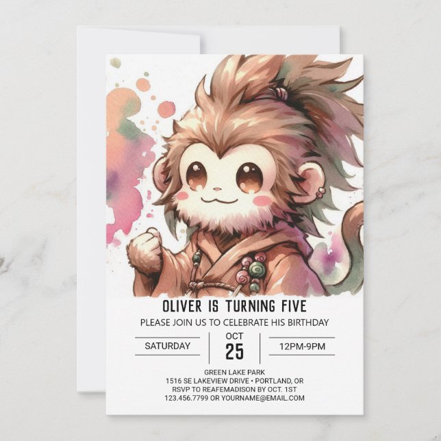 Bohemian Woodland Monkey Birthday Inbjudningar (Framsida)