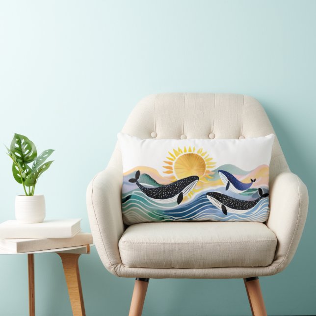 Bohemiblåa Vinkara och Lycklig valar Lumbarkudde (Stol)