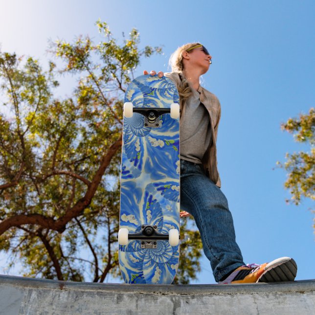 Bohemiblåvita mandala-blommigten mini skateboard bräda 18,5 cm (Utomhus 1)