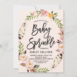 Bohemiefäder och Blommigt Baby Sprinkle Inbjudningar