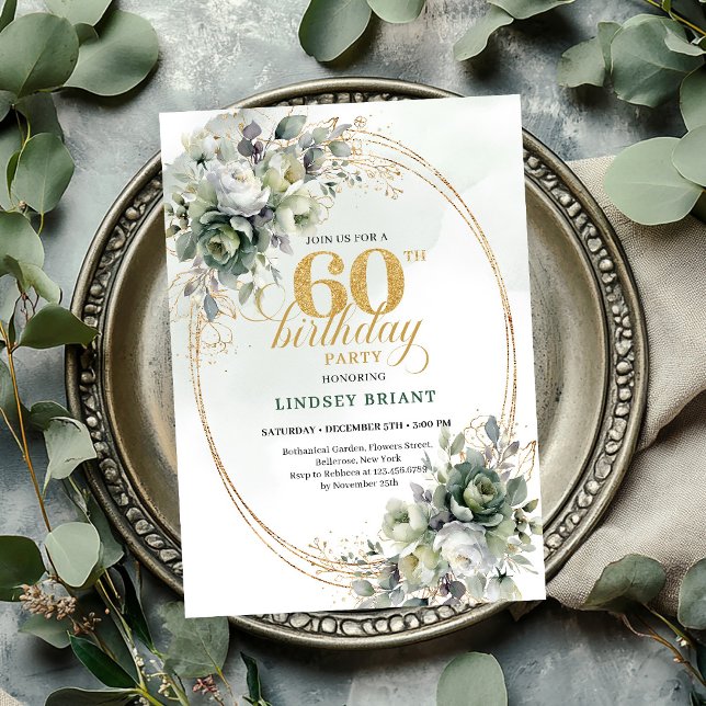 Bohemisk 60-års botanisk blad-inbjudan inbjudningar (Bohemian 60th Birthday Botanical Leaf Invite

)