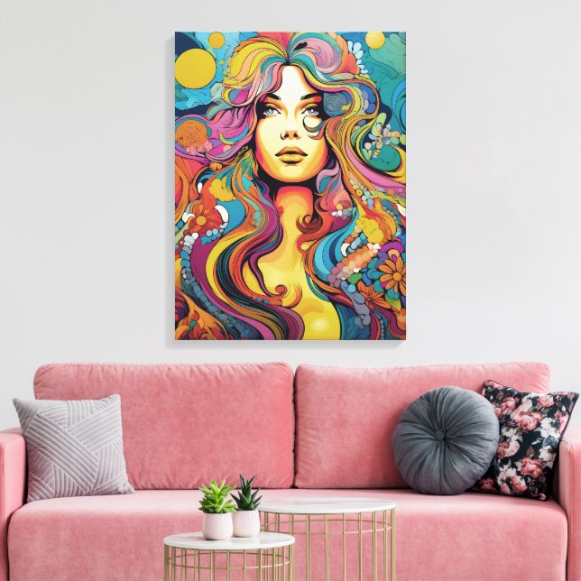 Bohemisk 60-tals 70-tals Hippieflicka Canvastryck (Insitu (Vardagsrum))