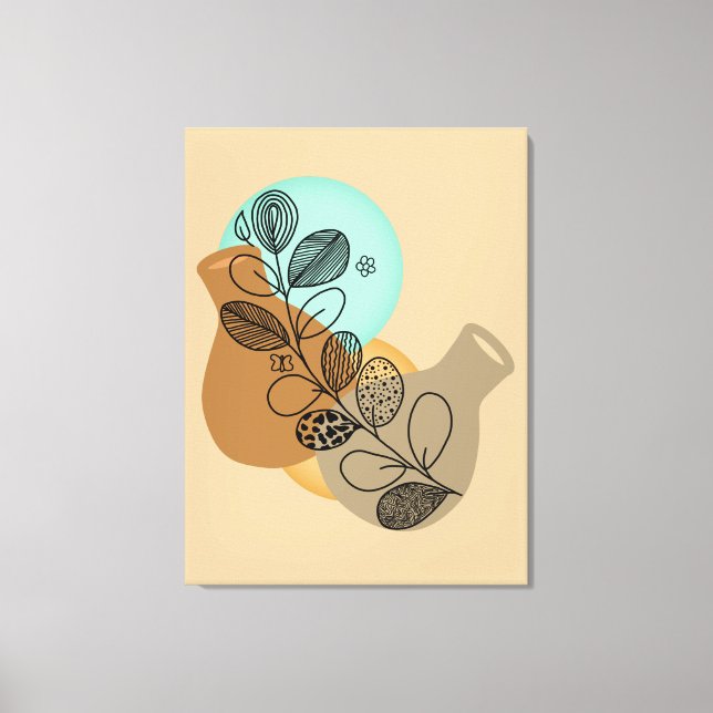 BOHEMISK ABSTRAKT MINIMALIST MED SVART BLAD CANVASTRYCK (Framsida)